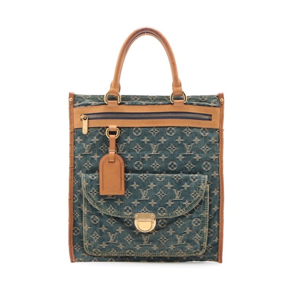 LOUIS VUITTON Monogram Denim Flat Shopper Tote Bag Blue - Picture 1 of 9